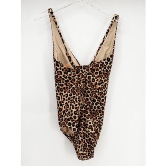 Shade & Shore Leopard Women's Crepe Plunge Medium Coverage One Piece Swimsuit XL - Picture 3 of 10